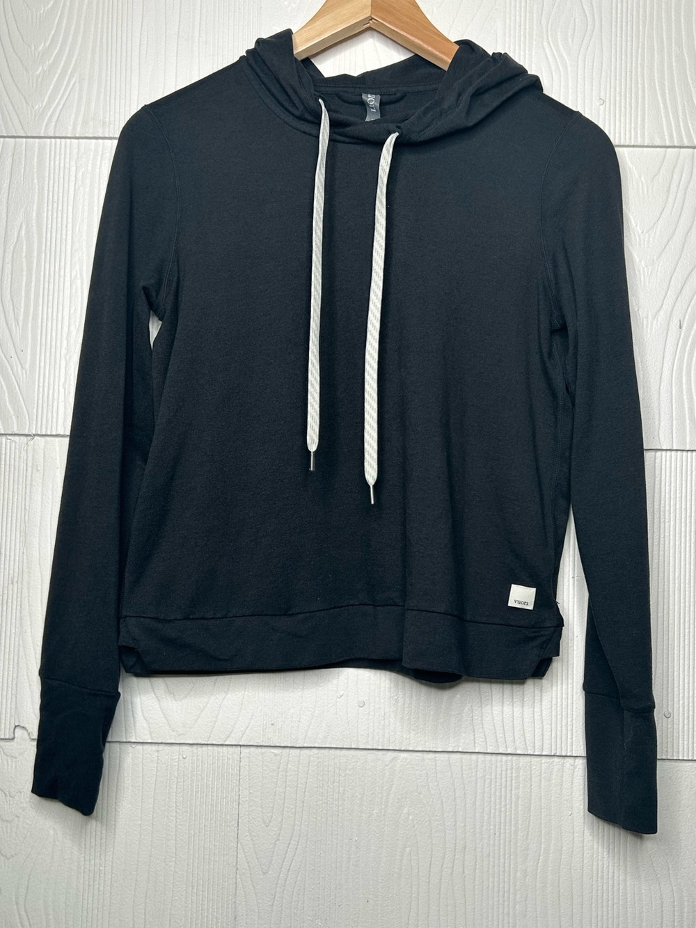 Vuori Black Hooded Pullover with White Drawcords